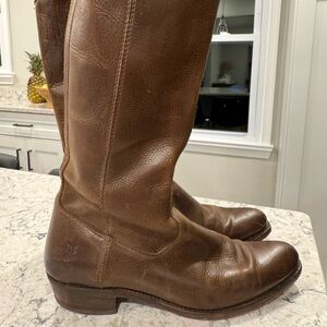 Frye Women’s 77365 Riding Boots Cognac Brown Leather Pull-on Knee Boots SZ 9.5